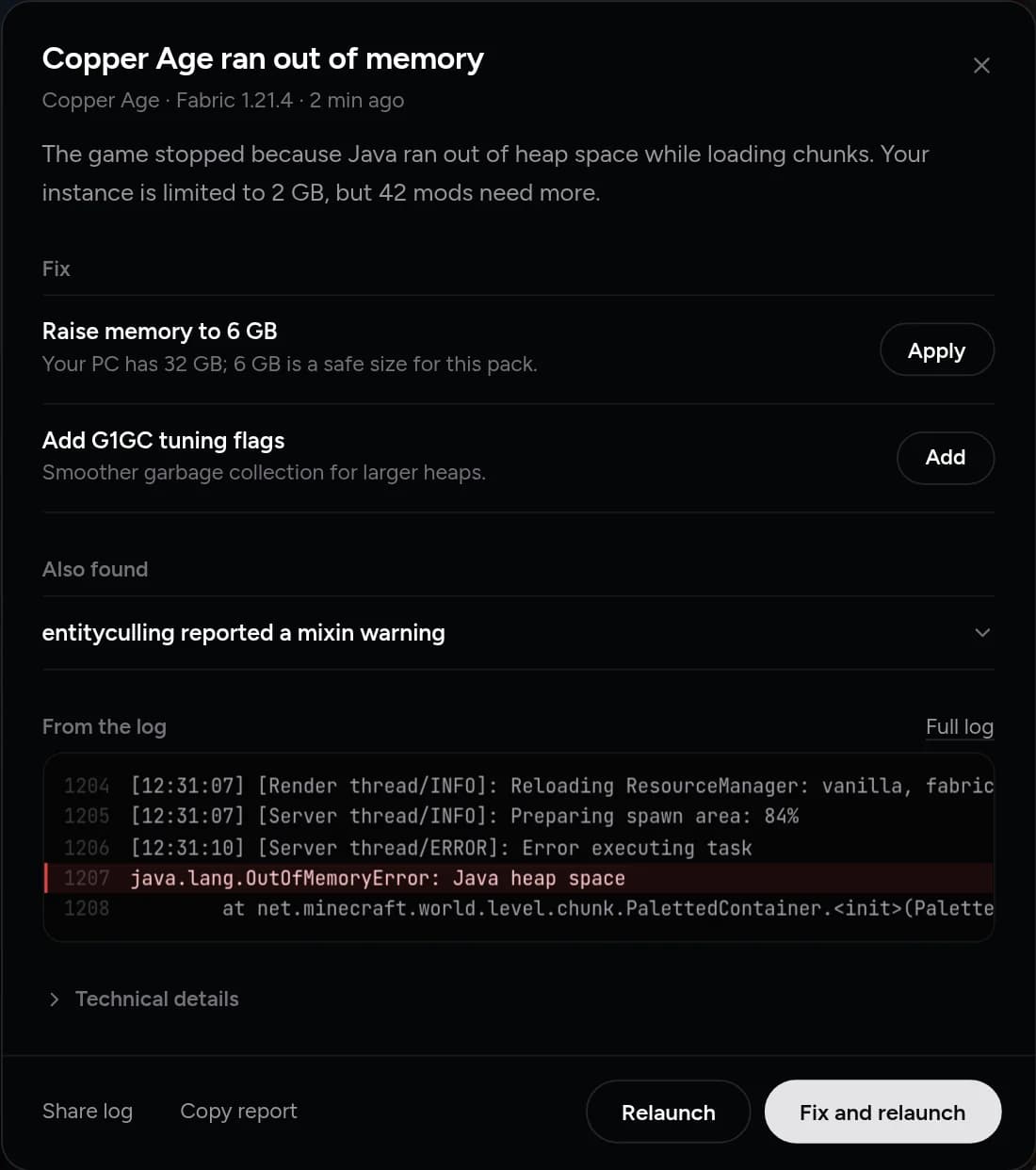 Native crash analyzer dialog